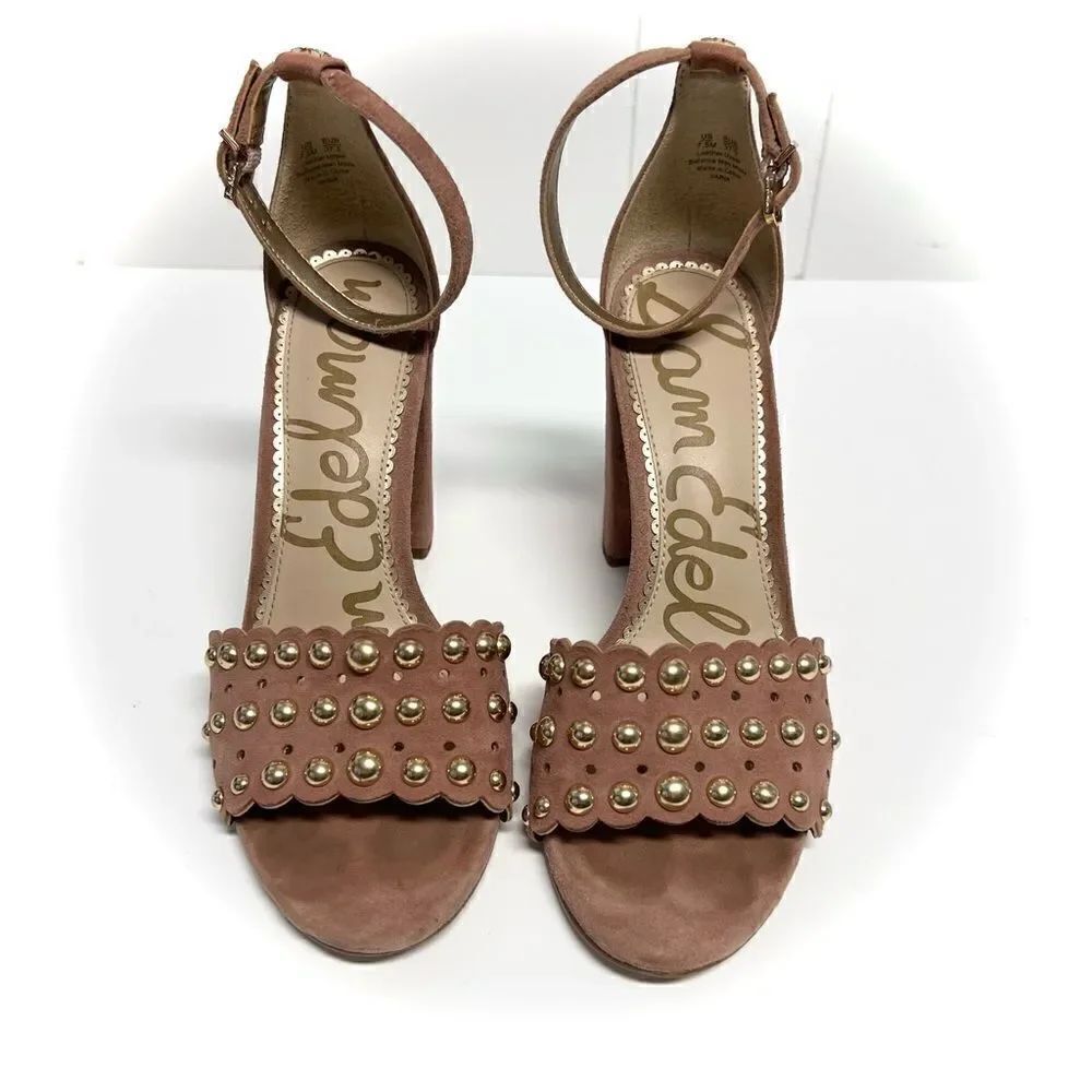 Sam Edelman Block Heel Yaria Dusty Rose Suede Studded Heels Size 7.5